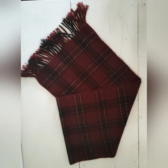 Jeffrey Banks Dark Acadamia Burgundy Red Black Plaid Scarf With Fringe - Picture 2 of 4